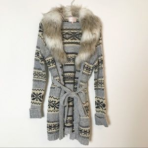Skies Are Blue Faux Fur Tie Waist Cardigan
